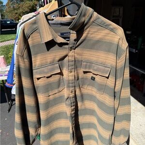 Roark El Diablo Fleece Flannel. Tan and Green Stripe.